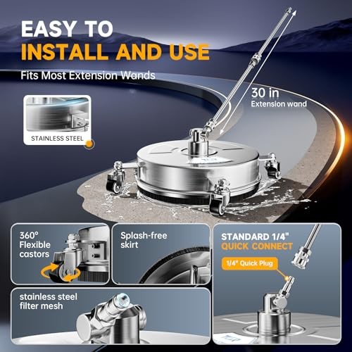 TOR 14″ Stainless Steel Pressure Washer Surface Cleaner with 4 Caster 14 inch