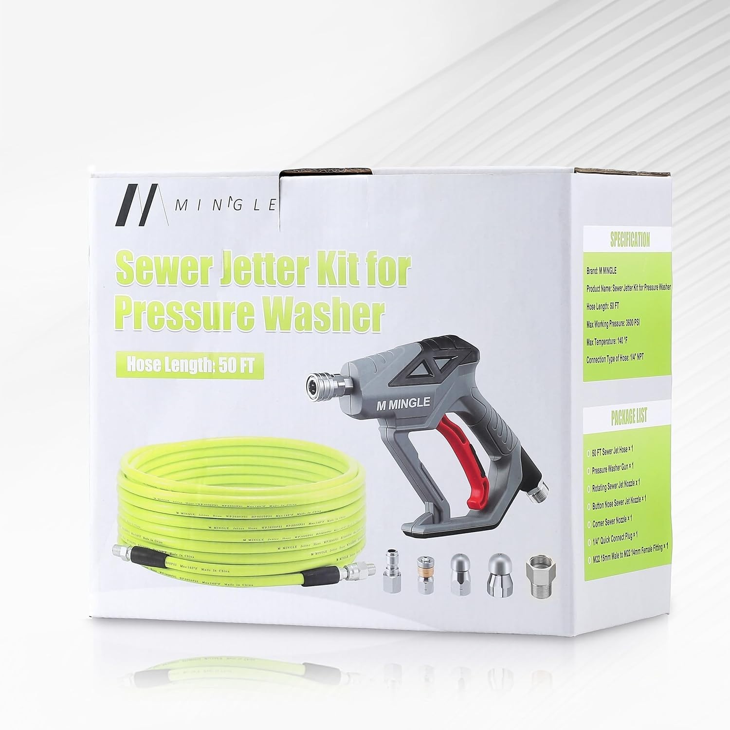 Sewer Jetter Kit for Pressure Washer 50 FT, Drain Cleaner Hose with Power Was…