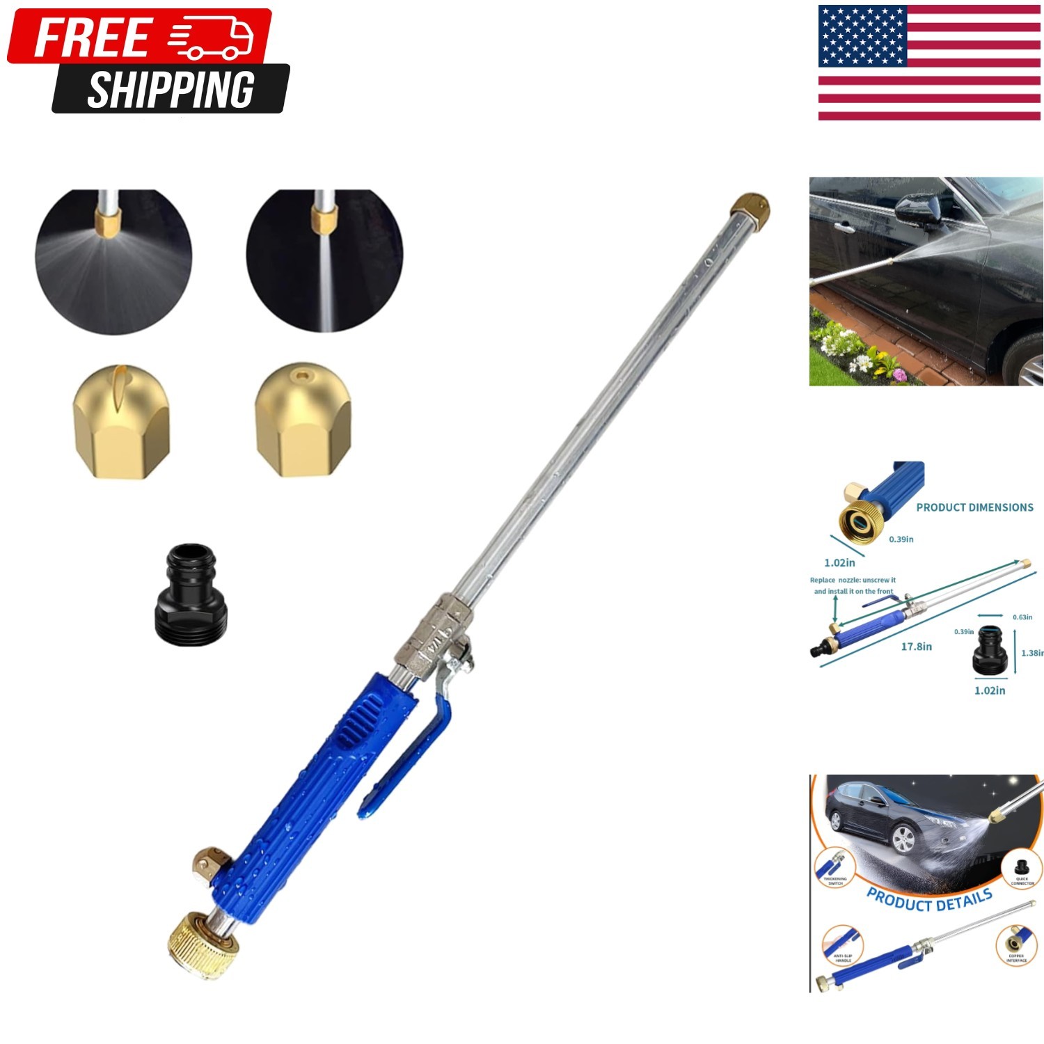 Upgraded Pressure Washer Wand, Brass Water Jet Nozzle for Garden Hose, Hydro Hos