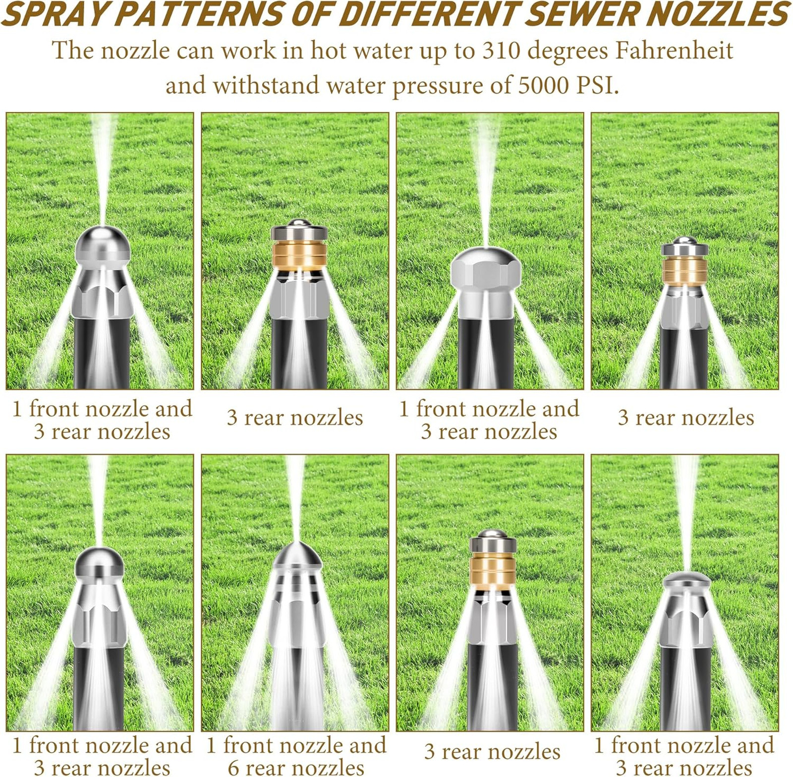 10pcs Sewer Jetter Nozzle Kit Stainless Steel Jetter Heads Kit for Pressure