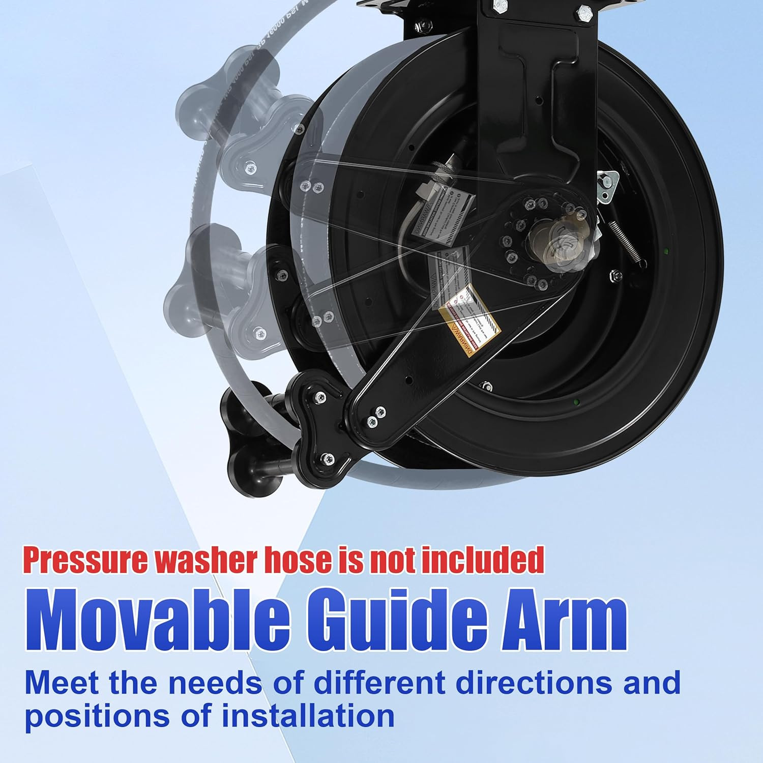 High Pressure Washer Hose Reel for Water/Air/Oil, 3/8″ X 50 FT Steel Dual Arm Au