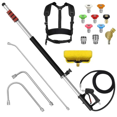 24FT Telescoping Pressure Washer Wand Kit – 2 Extension Poles, Gutter 24FT PRO