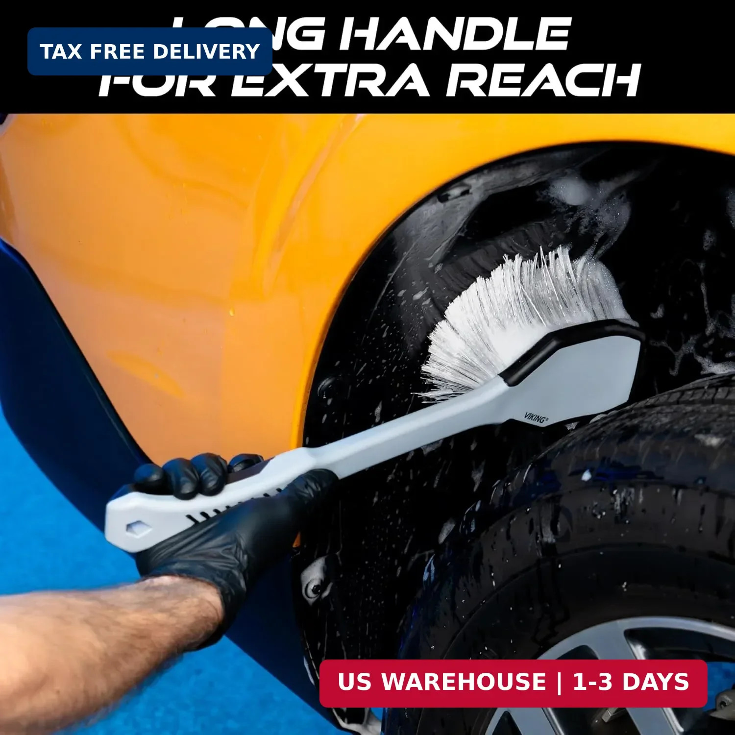 VIKING Car Wash Brush, Wheel and Fender Brush, Long Handle Tire Cleaner for Car