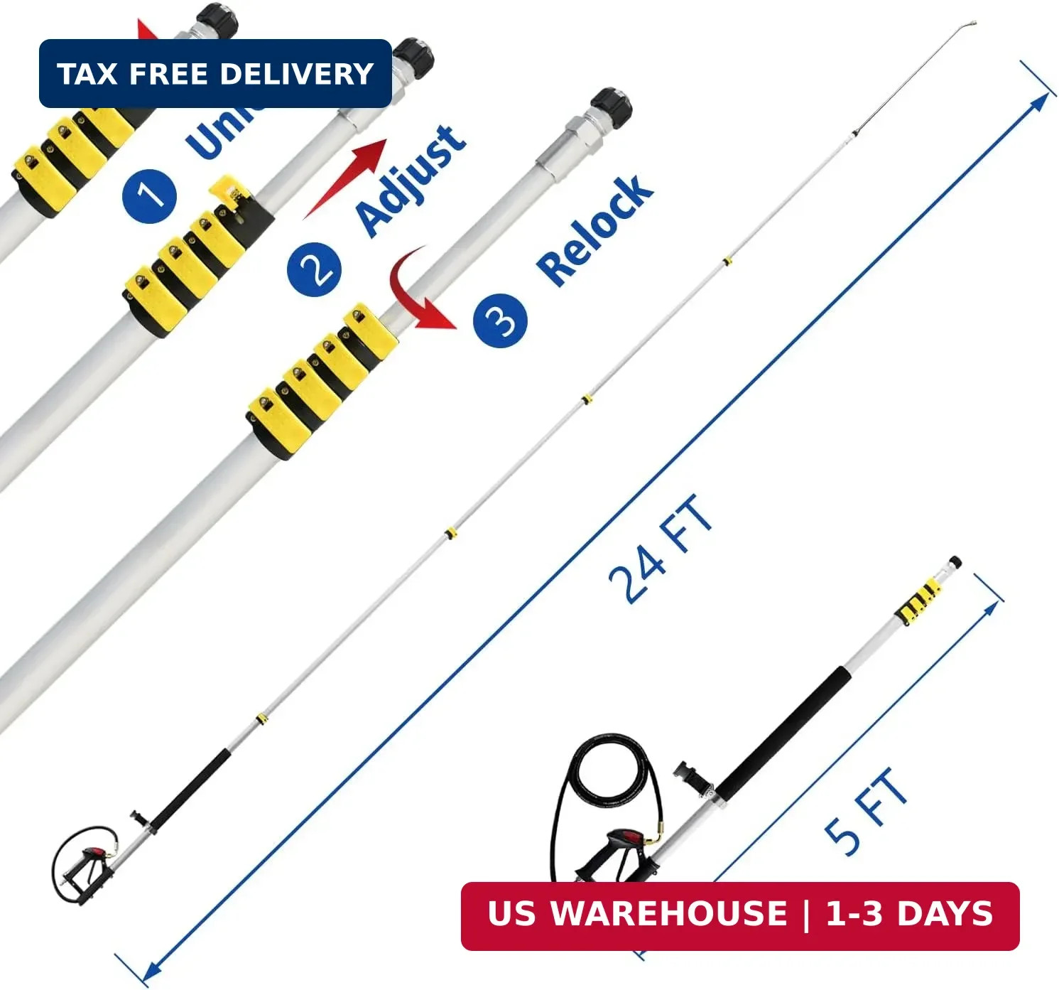 24FT Telescoping Pressure Washer Extension Wand with Brush Head,Power Washer Ext