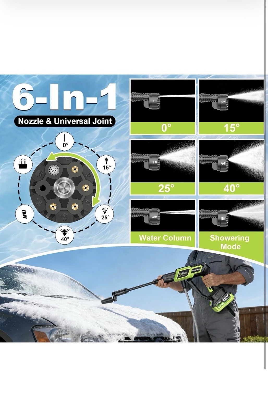 Cordless Pressure Washer – 1500PSI 2.6GPM, 400W Brushless Motor, 2X4000Mah Batte