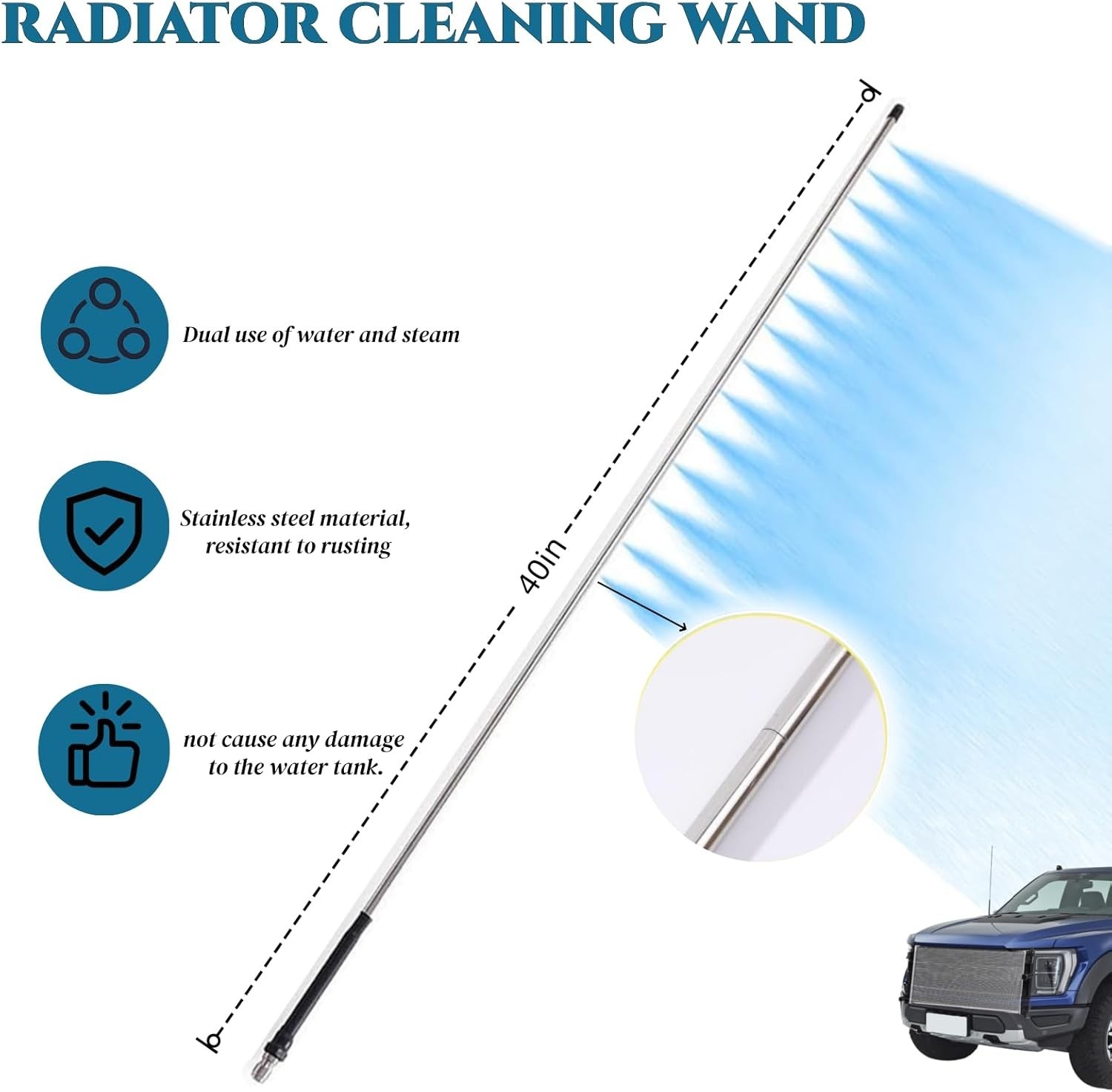 Radiator Cleaning Wand 40-inch Radiator Genie Water Air Cleaner Tool