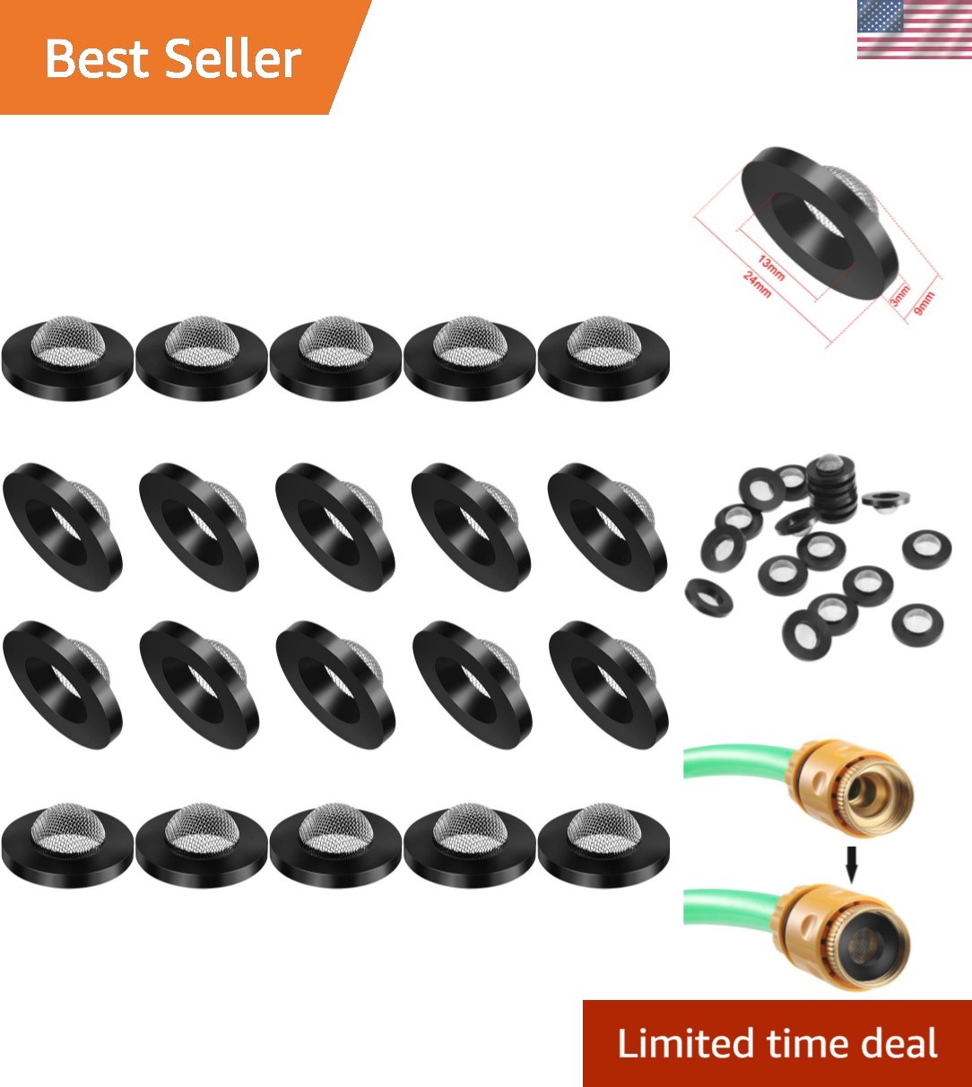 1-Inch Hose Washer Set – 20 Rubber and Stainless Steel Filters Included