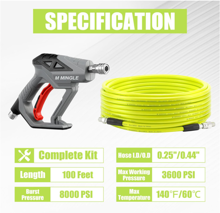 Kit Limpiador de Tuberías 100FT para Hidrolavadora con Boquillas NPT