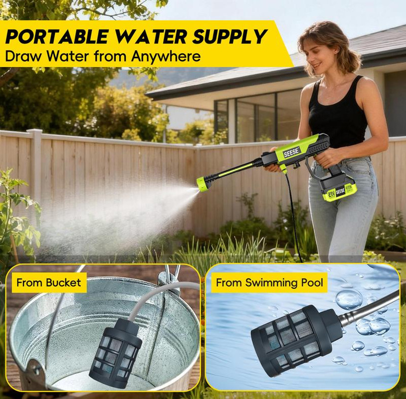 SEESE Cordless Pressure Washer and Single Port Charger Base, Bottle Portable Was
