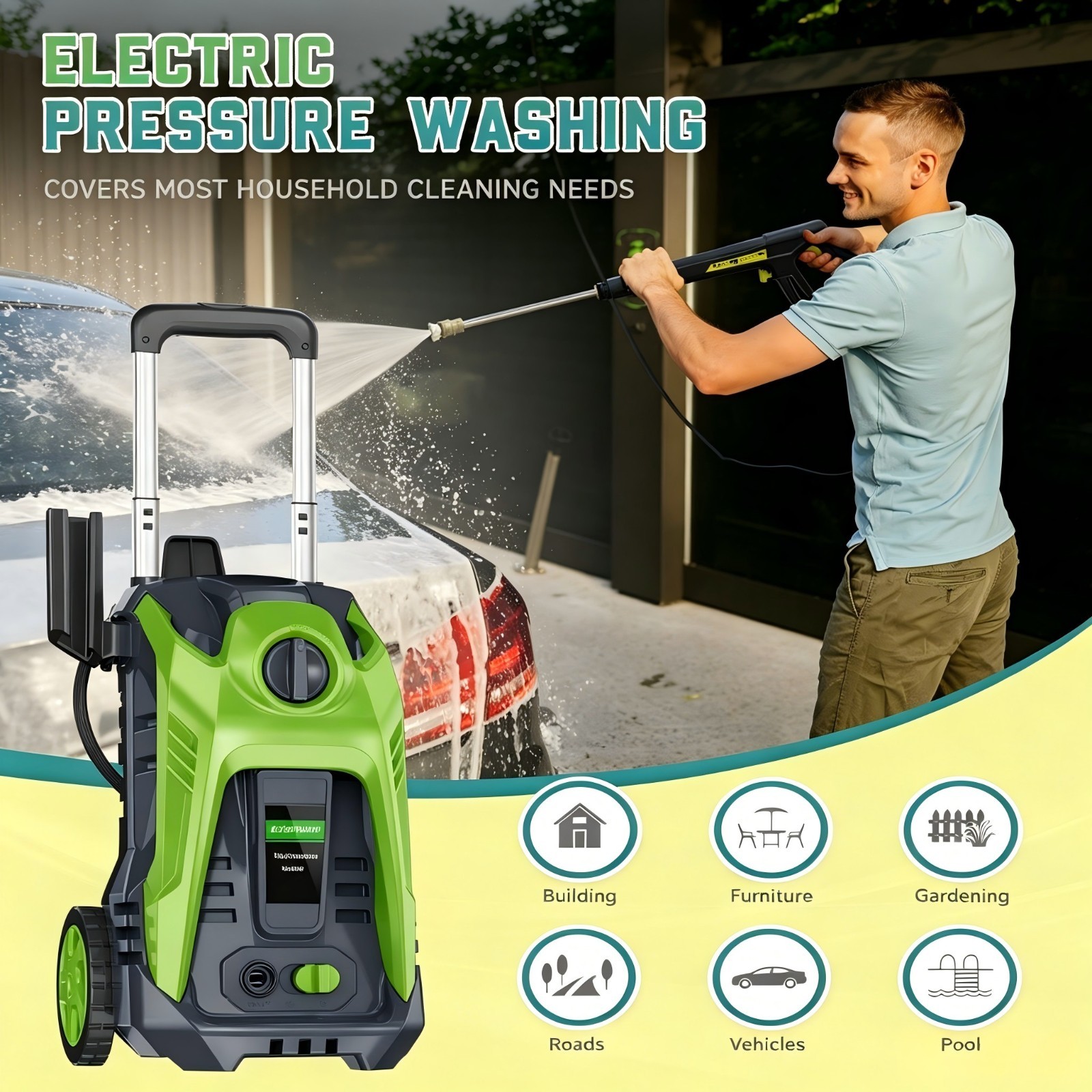 Pressure Washer 4200PSI 2.0GPM, Portable Design, 500ML Soap Tank, for Driveway