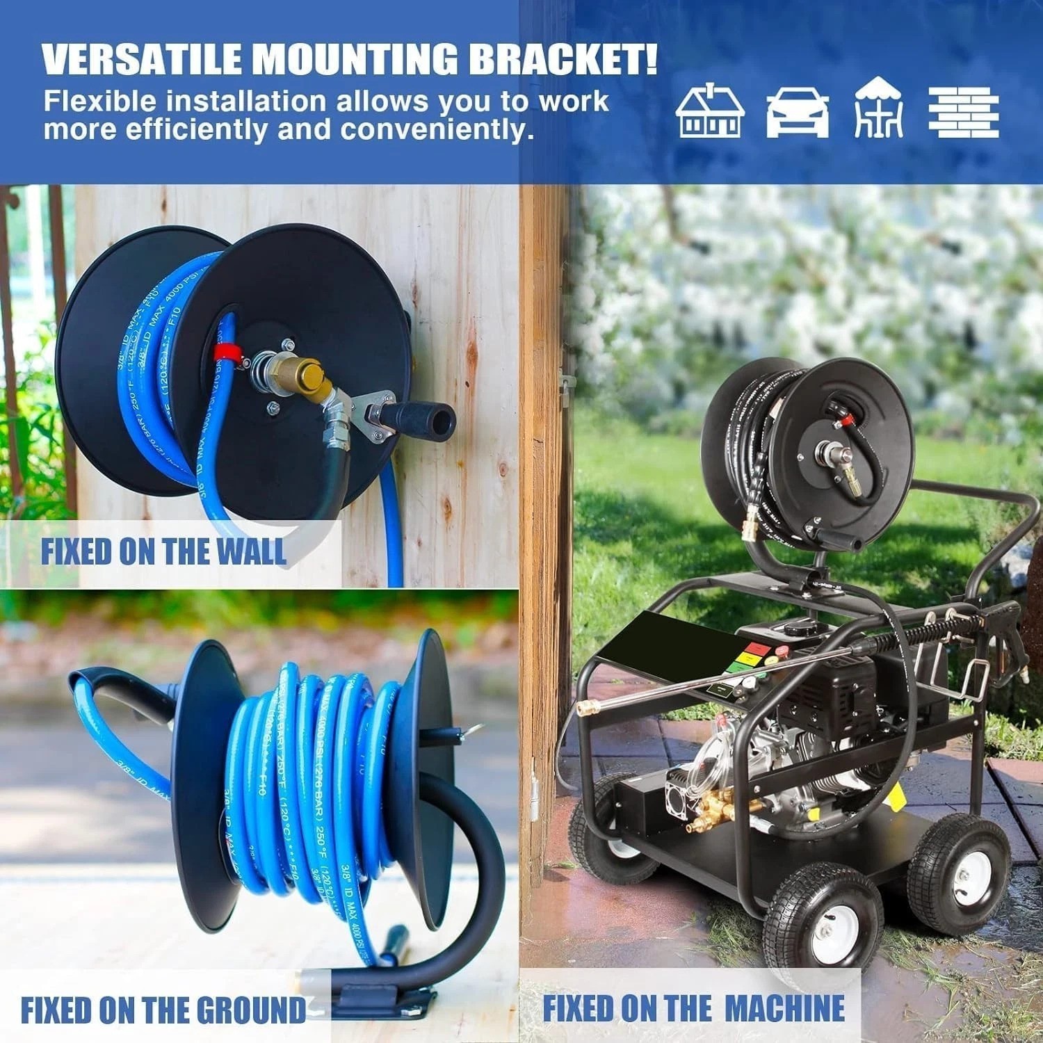 Professional Grade 50ft Pressure Washer Hose Reel – Metal Construction, Safe Use