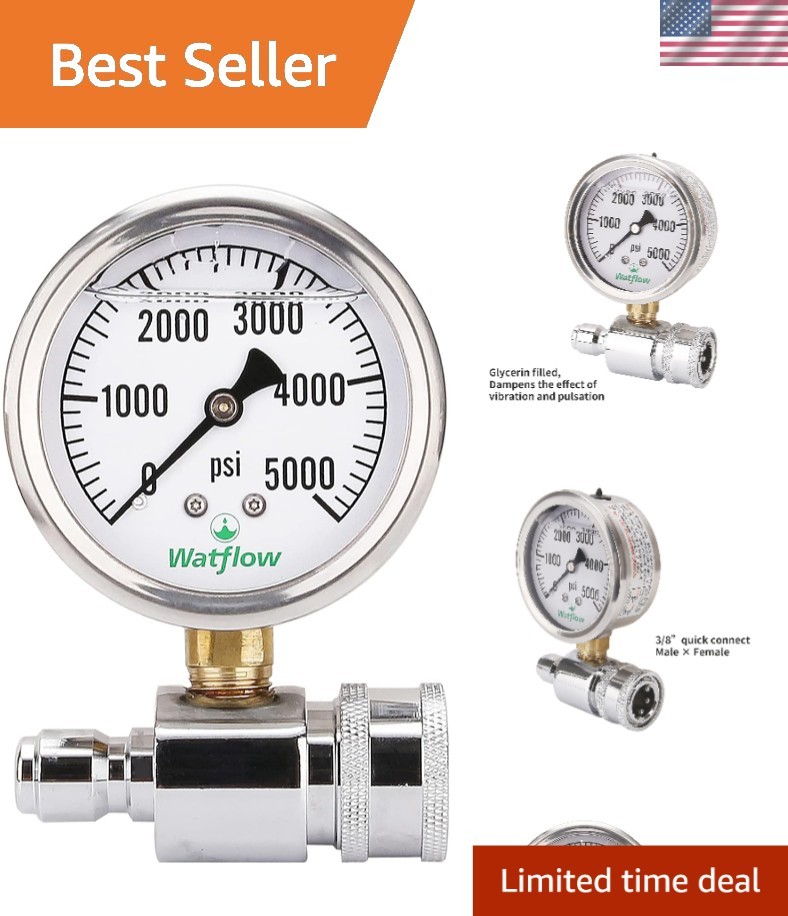 Reliable High Pressure Washer Gauge Kit – 2-1/2” Dial & Liquid Filled Design