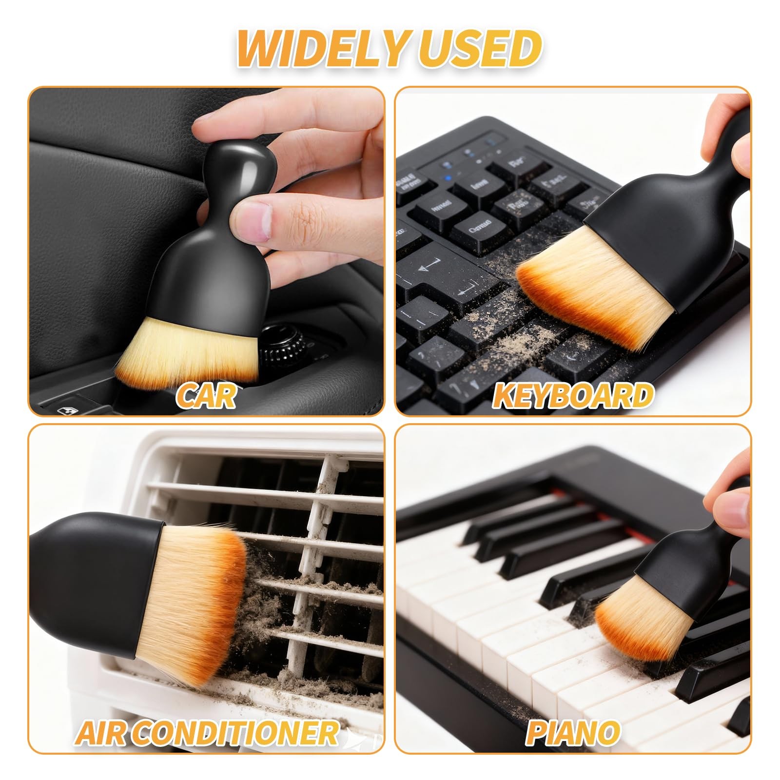 4PCS Car Interior Dust Brush,Soft Microfiber Bristles, 4PCS, Black