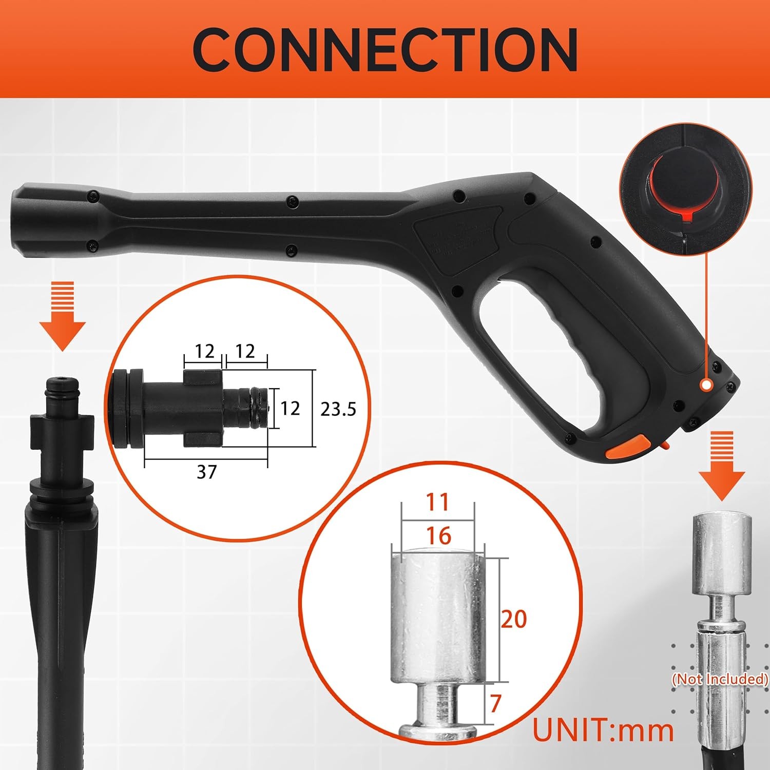 Pressure Washer Gun Wand Jet Turbo Nozzle Kit 2320PSI for Portland Husky Black