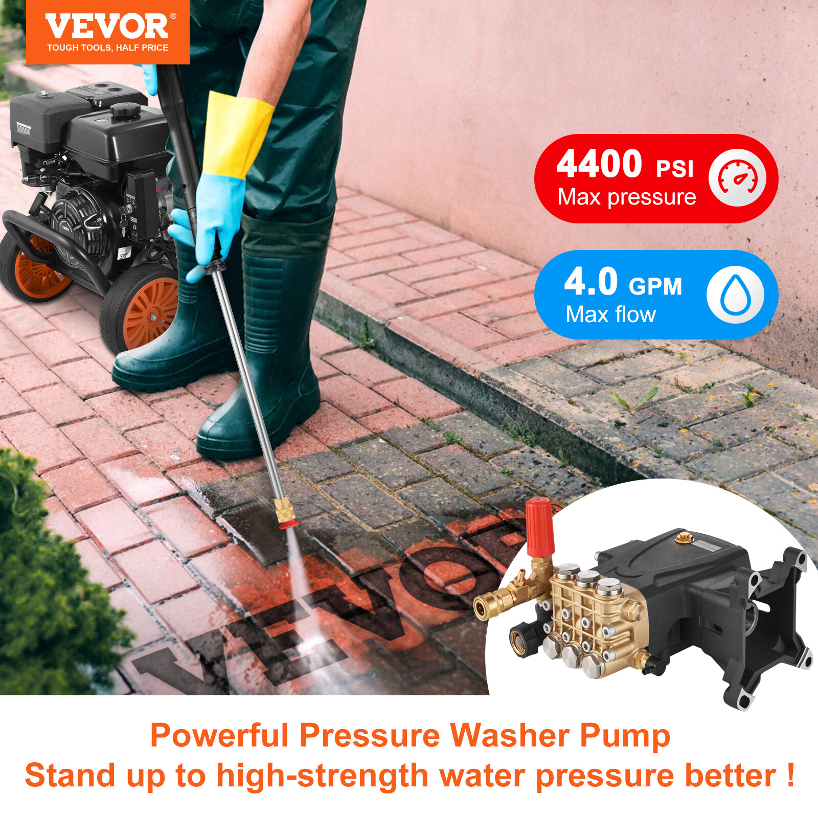 VEVOR Pressure Washer Pump Power Washer Pump 1″ Shaft Horizontal 4400 PSI 4 GPM
