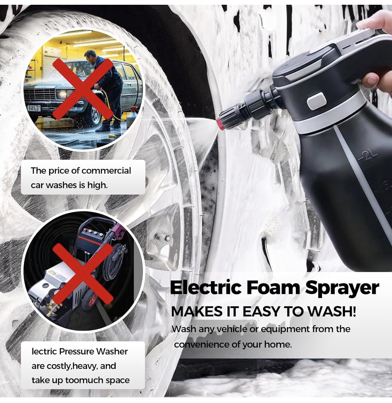 Electric Foam Sprayer 2L Portable Rechargeable Cordless Pressurized Spray Foam