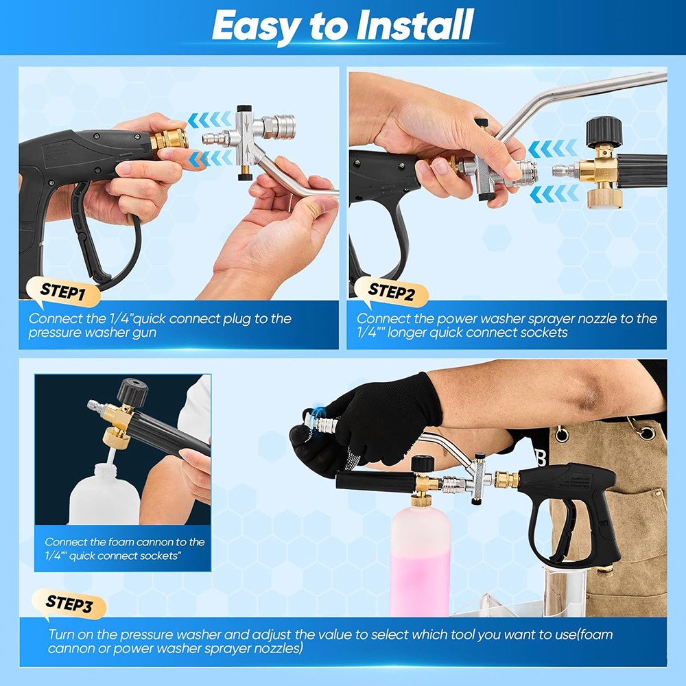 4000PSI 1/4″ Snow Foam Pressure Washer Gun Car Wash Soap Lance Cannon Spray Jet