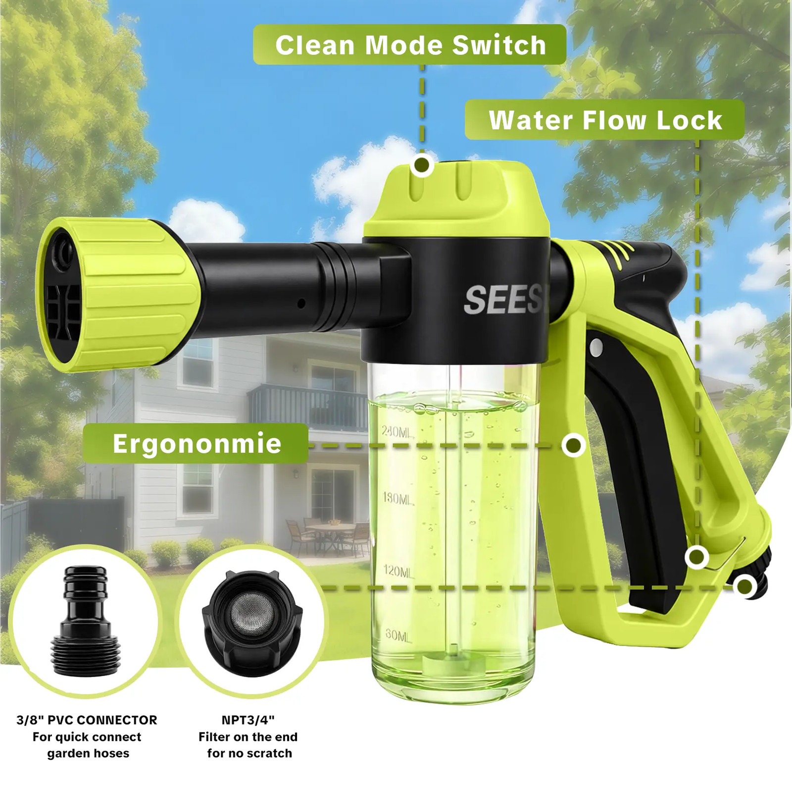 Seese Car Wash Foam Gun for Garden Hose, Foam Cannon Car Wash Kit with High Pres