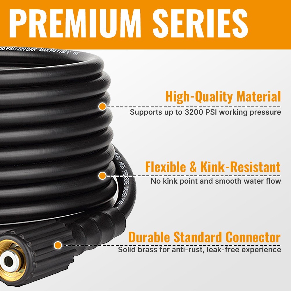 YAMATIC Pressure Washer Hose 1/4″ Kink M22-14mm to 3/8″ Quick Connect, 3200 PSI