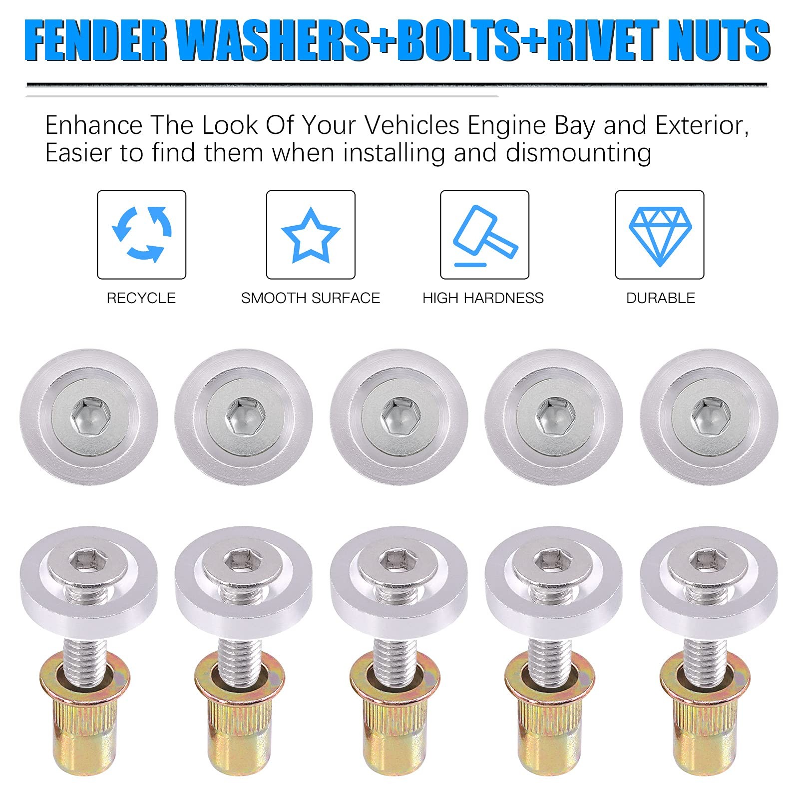 61Pcs Silver M6 Aluminum Bumper Fender Washer CNC Finishing Washer Engine Bay…