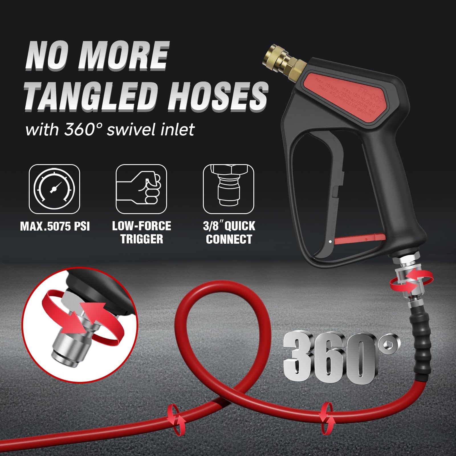 Short Pressure Washer Gun with Swivel High Pressure Water Handle with 3/8″ M…
