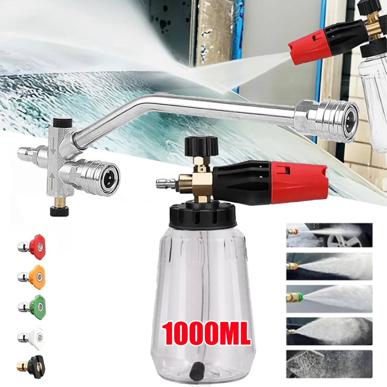 1L Snow Foam Lance Cannon Soap Bottle Dual-Connector Double Tip Attachment USA