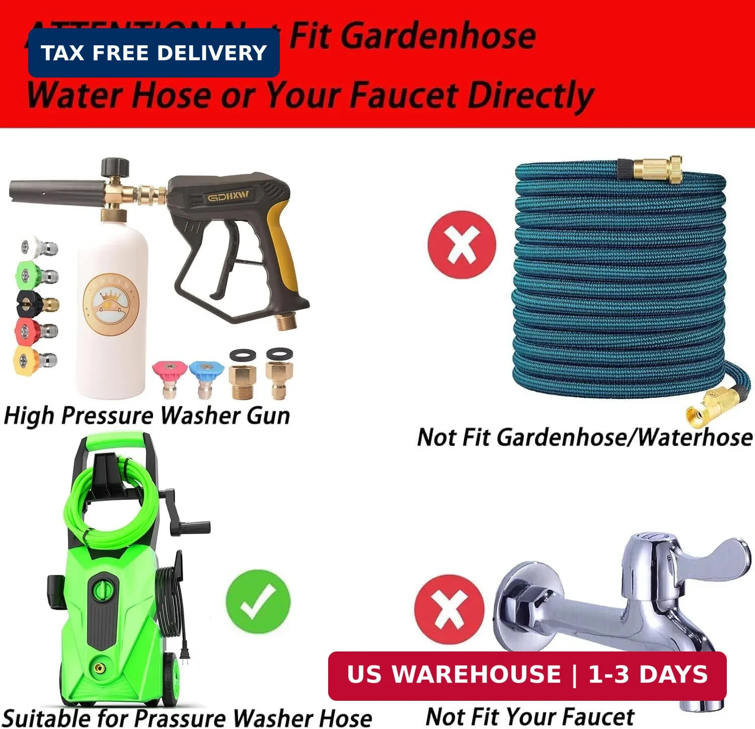 GDHXW X-887 High Pressure Washer Gun with Foam Cannon 2 Adapter 7 Pressure Washe