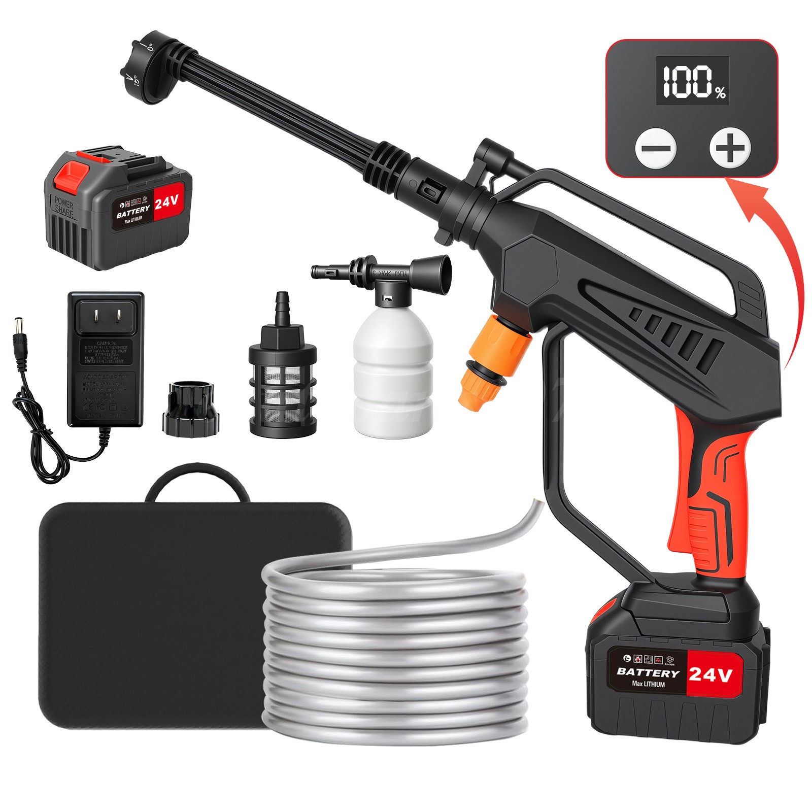 21V Portable Cordless Electric 870PSI High Pressure Water Spray Gun Car Washer