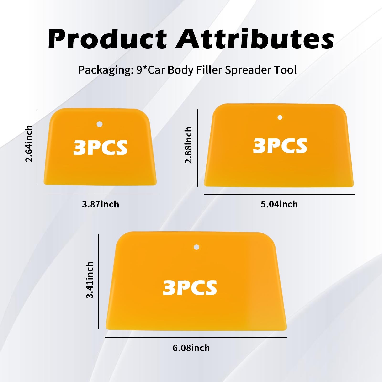 VKQTS 9PCS Body Filler Spreader Tool with 4/5/6 3.87*2.64*0.11 inch, Orange