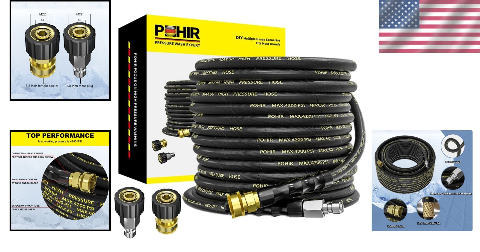 Versatile 50ft Kink Resistant Pressure Washer Hose with Fast Connect & Adapters