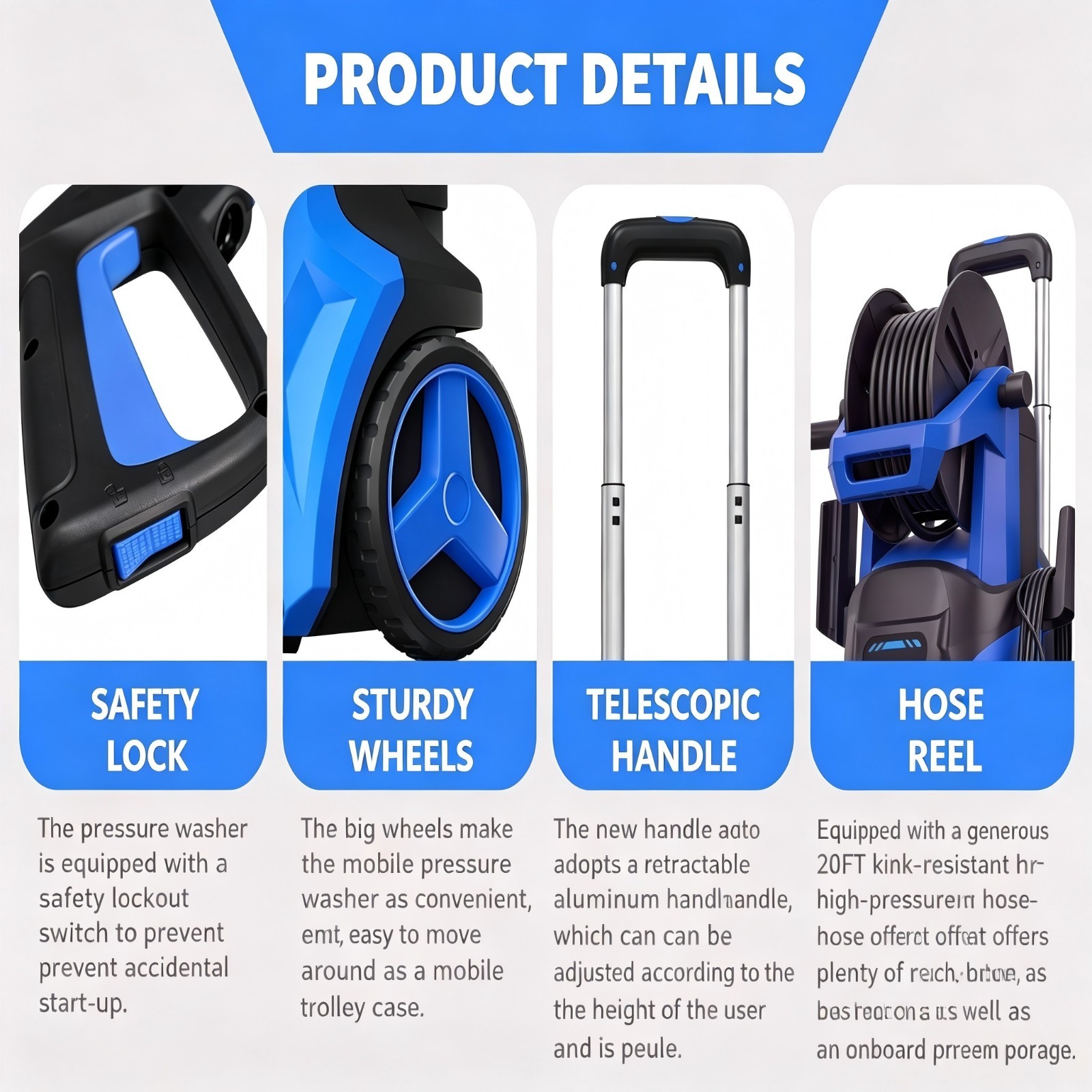 Pressure Washer 4500PSI 3.0GPM, 15-Level Touch Control, Foam Cannon, for Patio