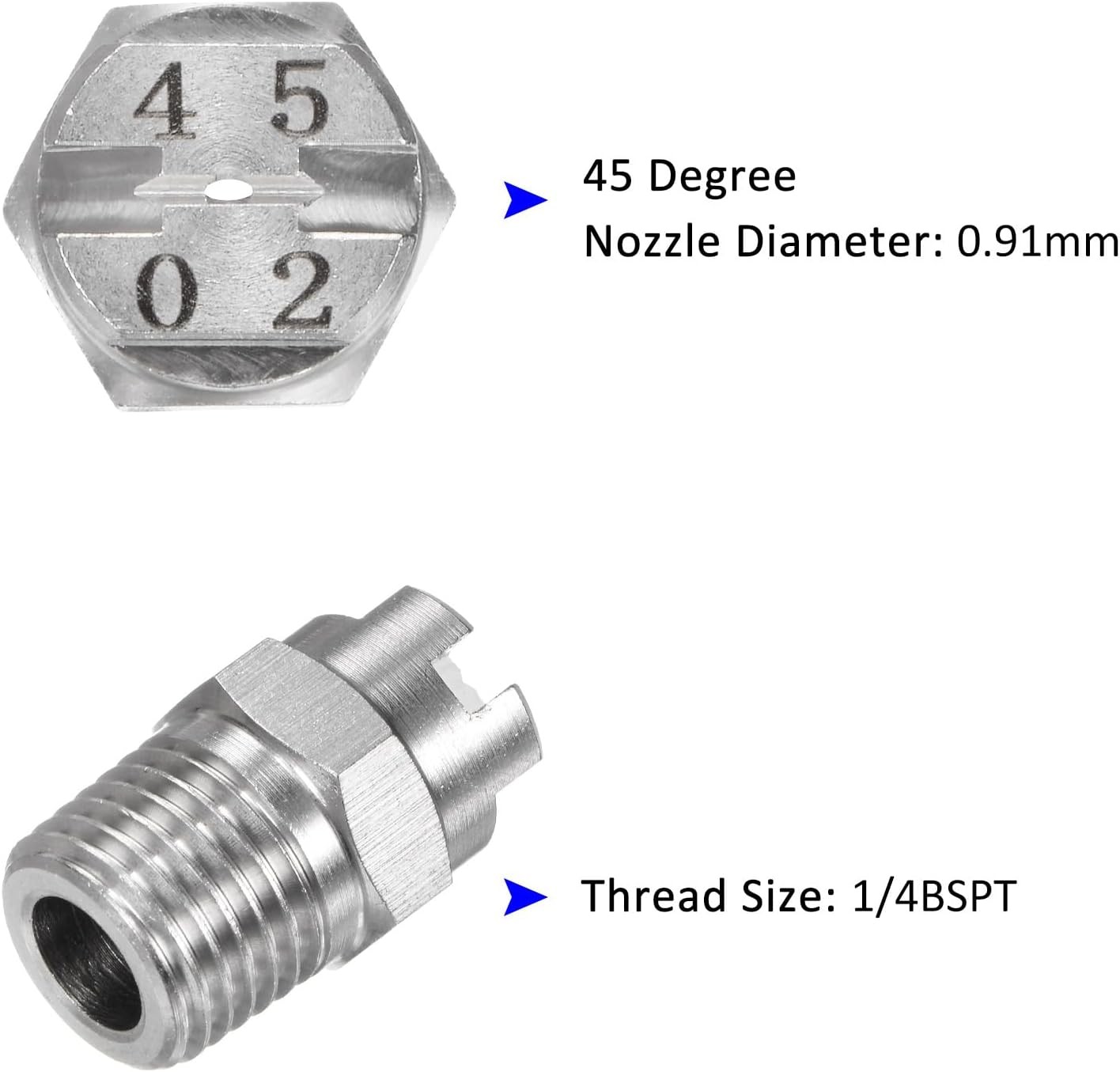 2-Pack Flat Fan Spray Tip 45 Degree 1/4BSPT Male Stainless Steel Pressure