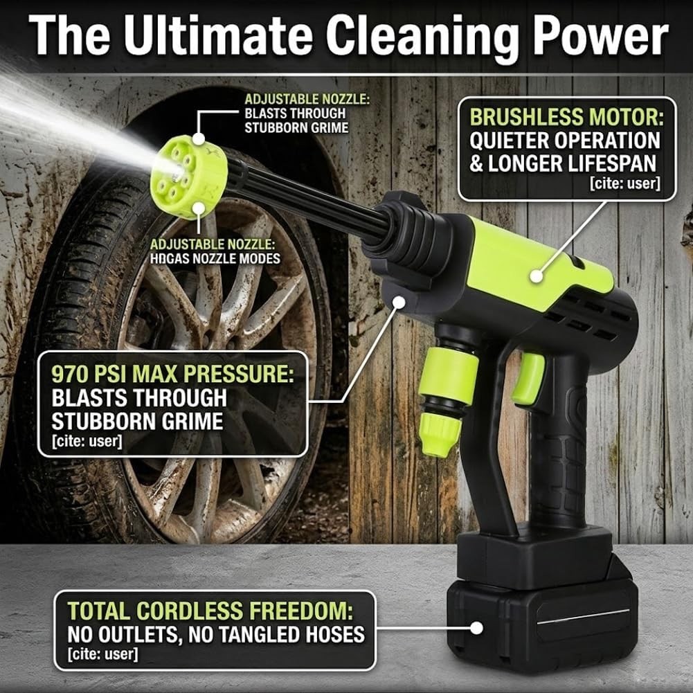 Cordless Pressure Washer Gun: 1200 PSI Portable Electric Washer for Vehicle, Dri