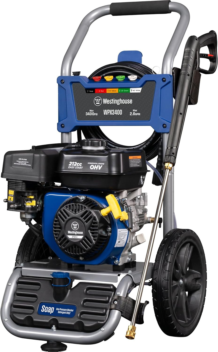 Westinghouse WPX3400 Gas Pressure Washer 3400 PSI Onboard Soap Tank & Nozzles