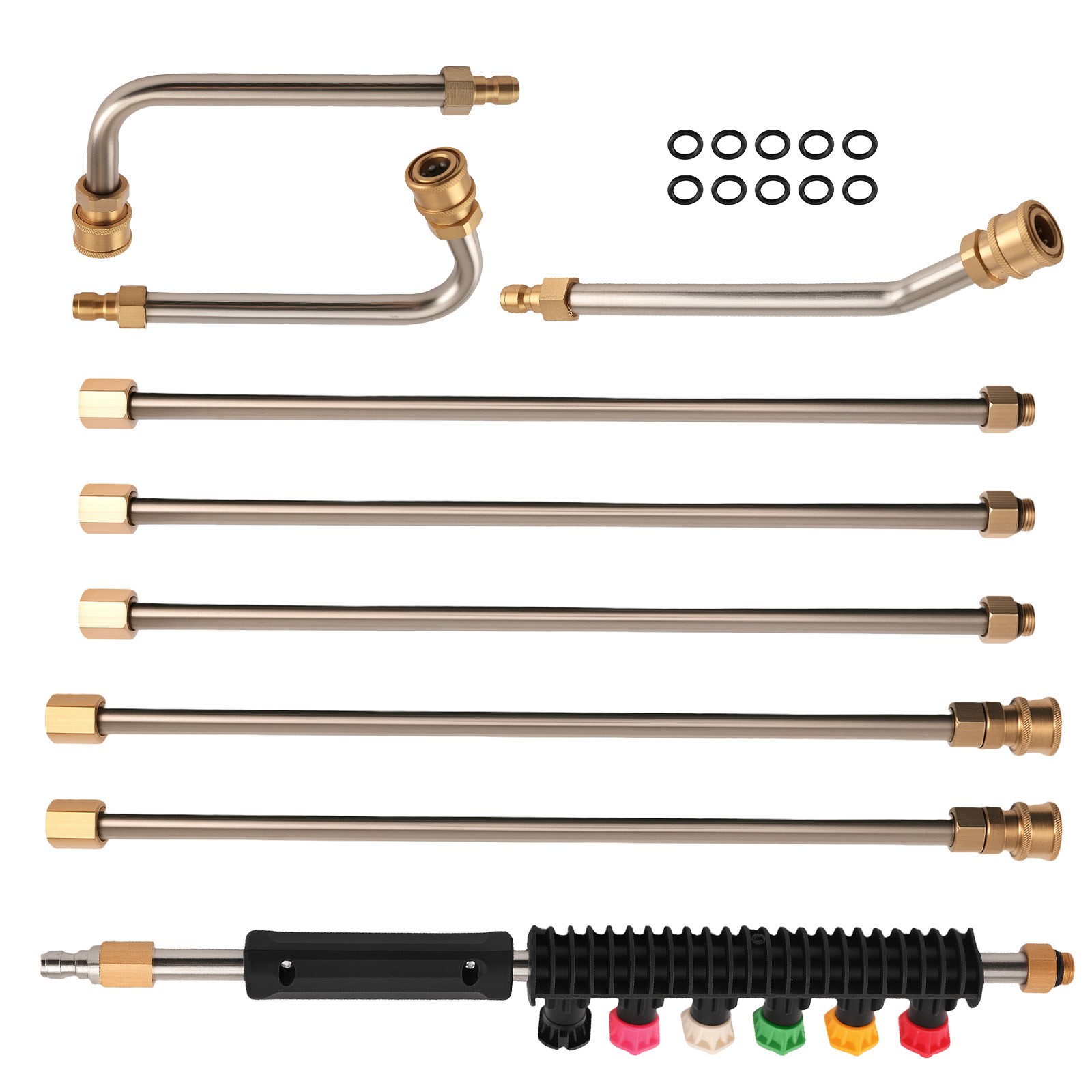 97inch Pressure Washer Extension Wand 4000PSI 6 Spray Tips + 3 Curved Rods