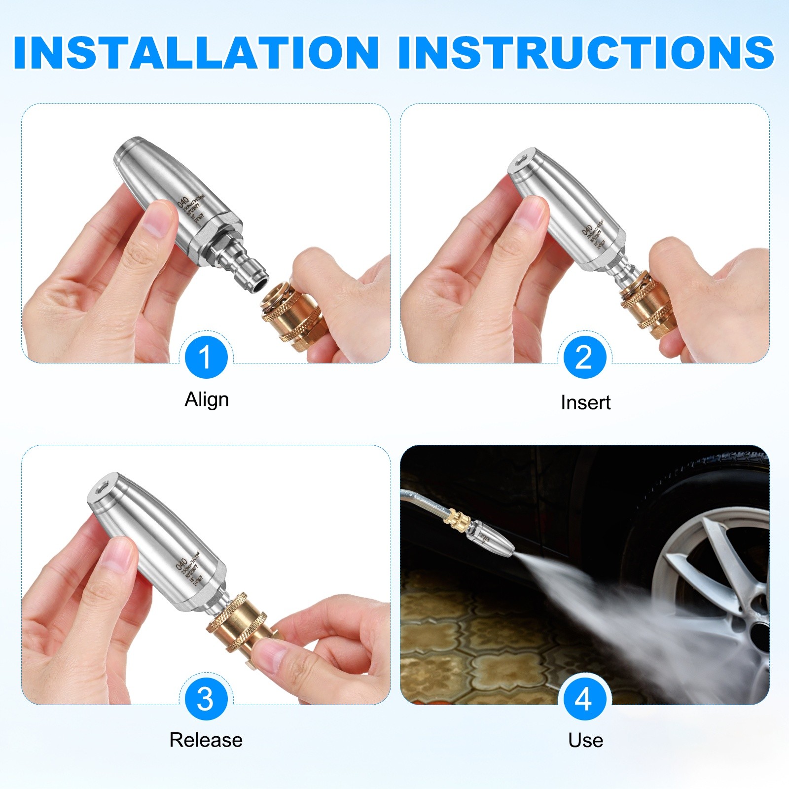 3-Pack Pressure Washer Turbo Nozzle Tips Set, 360° Rotating, 4 GPM [Silver]