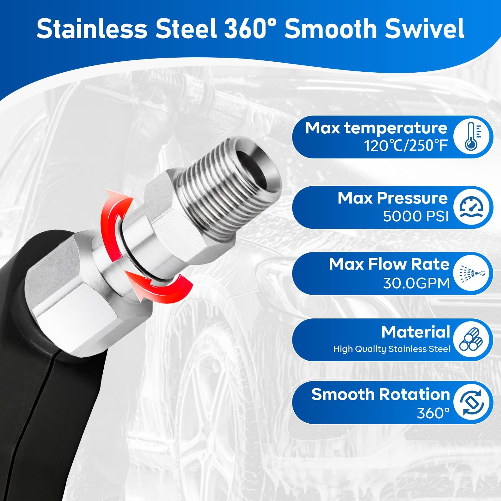 Pressure Washer Swivel Fitting 3/8 NPT Male To Female Adapter 5000 PSI Steel