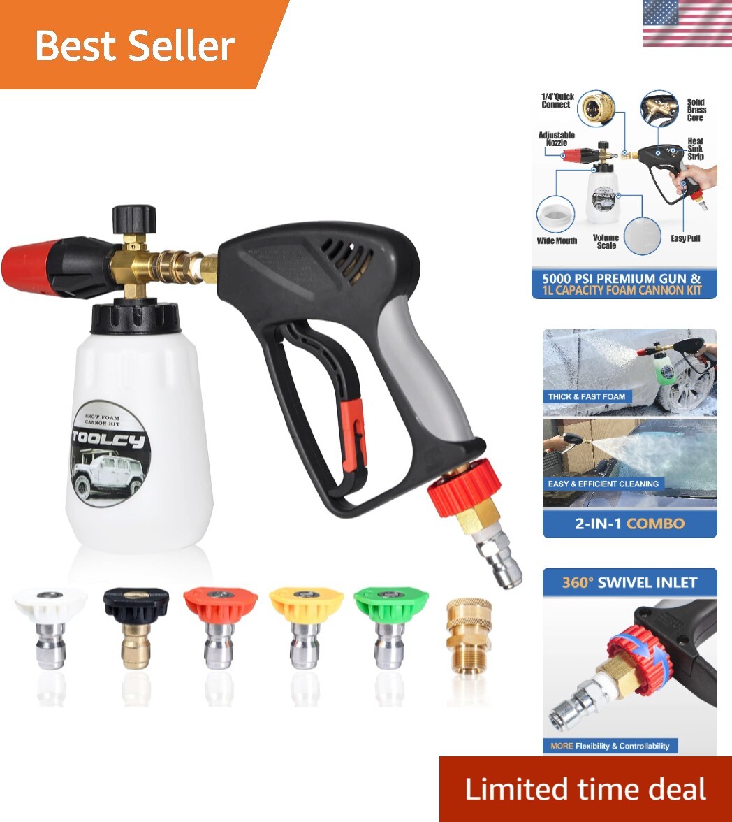 Foam Cannon Kit with Pressure Washer Gun 5000 PSI, 5 Nozzle Tips, 1/4″ Quick …