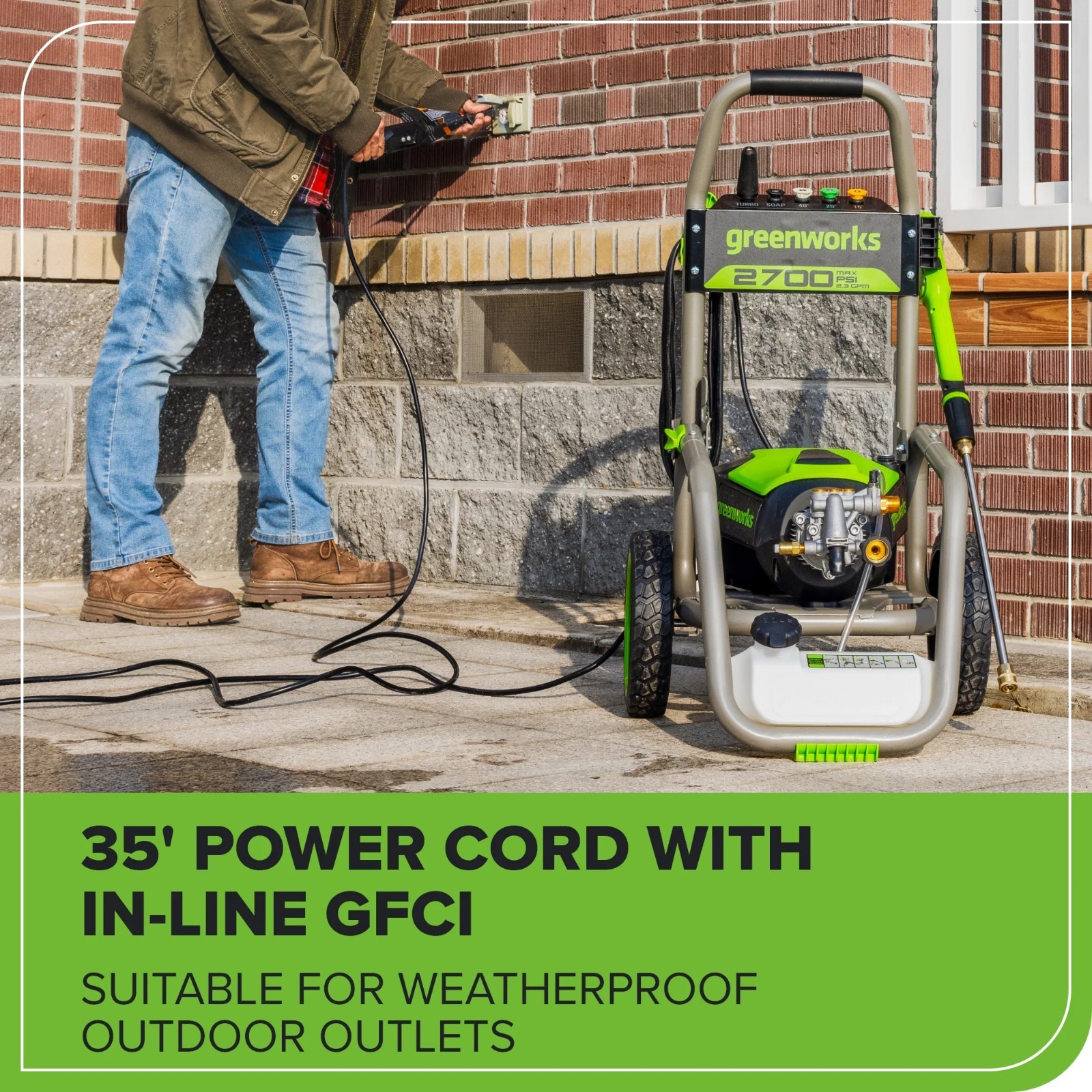 Greenworks 2700 PSI 1.2 GPM Cold Water Electric Pressure Washer