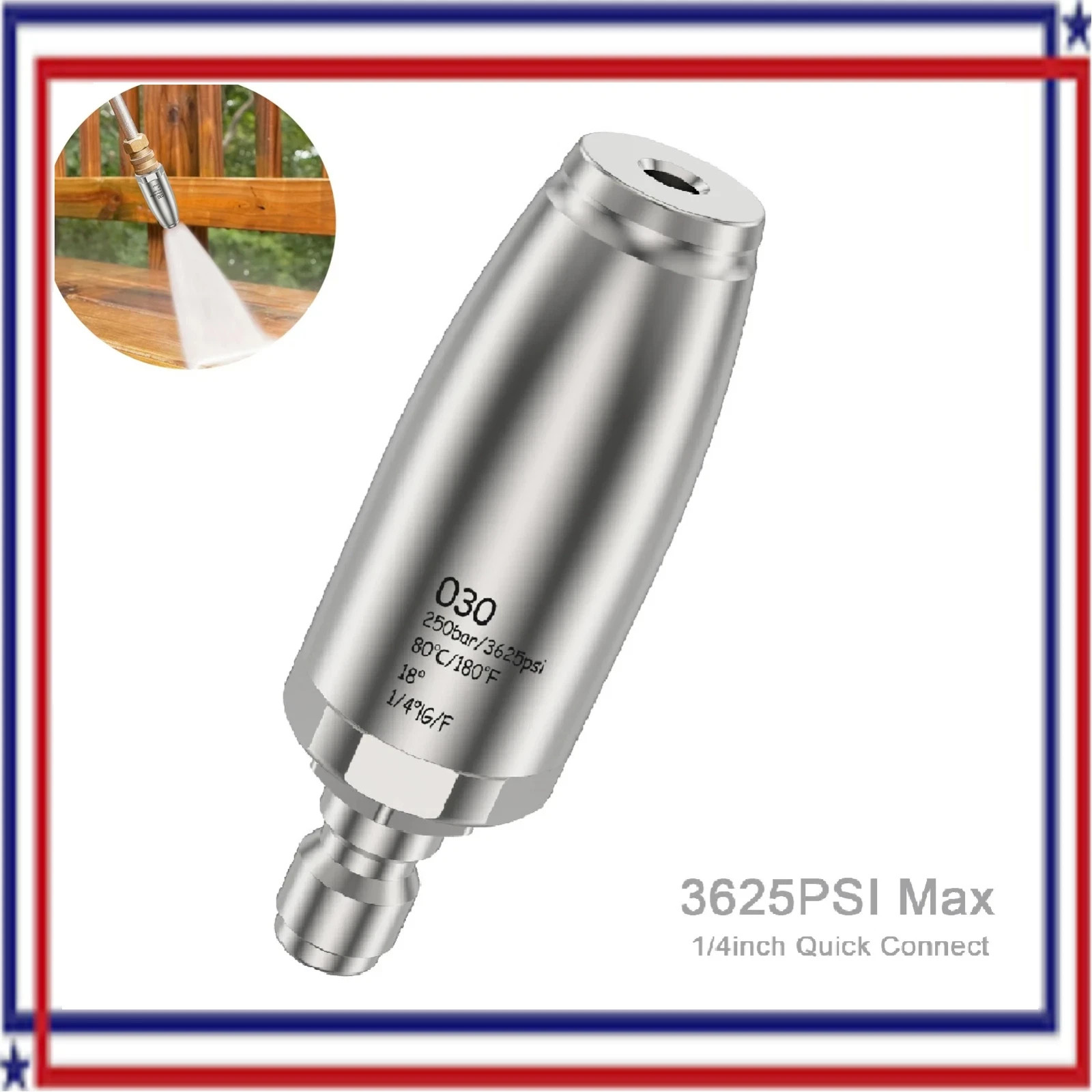 High Pressure Washer 3600PSI Rotating Turbo Nozzle Spray Tip 3.0 GPM 1/4” Quick