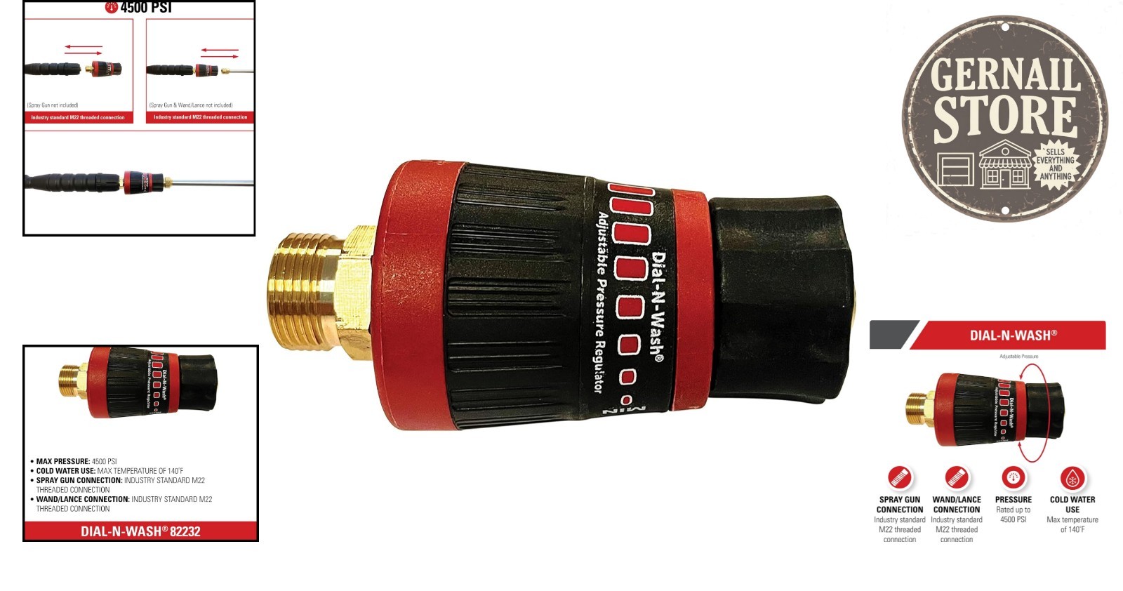 Twist Control Adjustable Pressure Regulator, 4500 PSI – Ideal for Power Washers