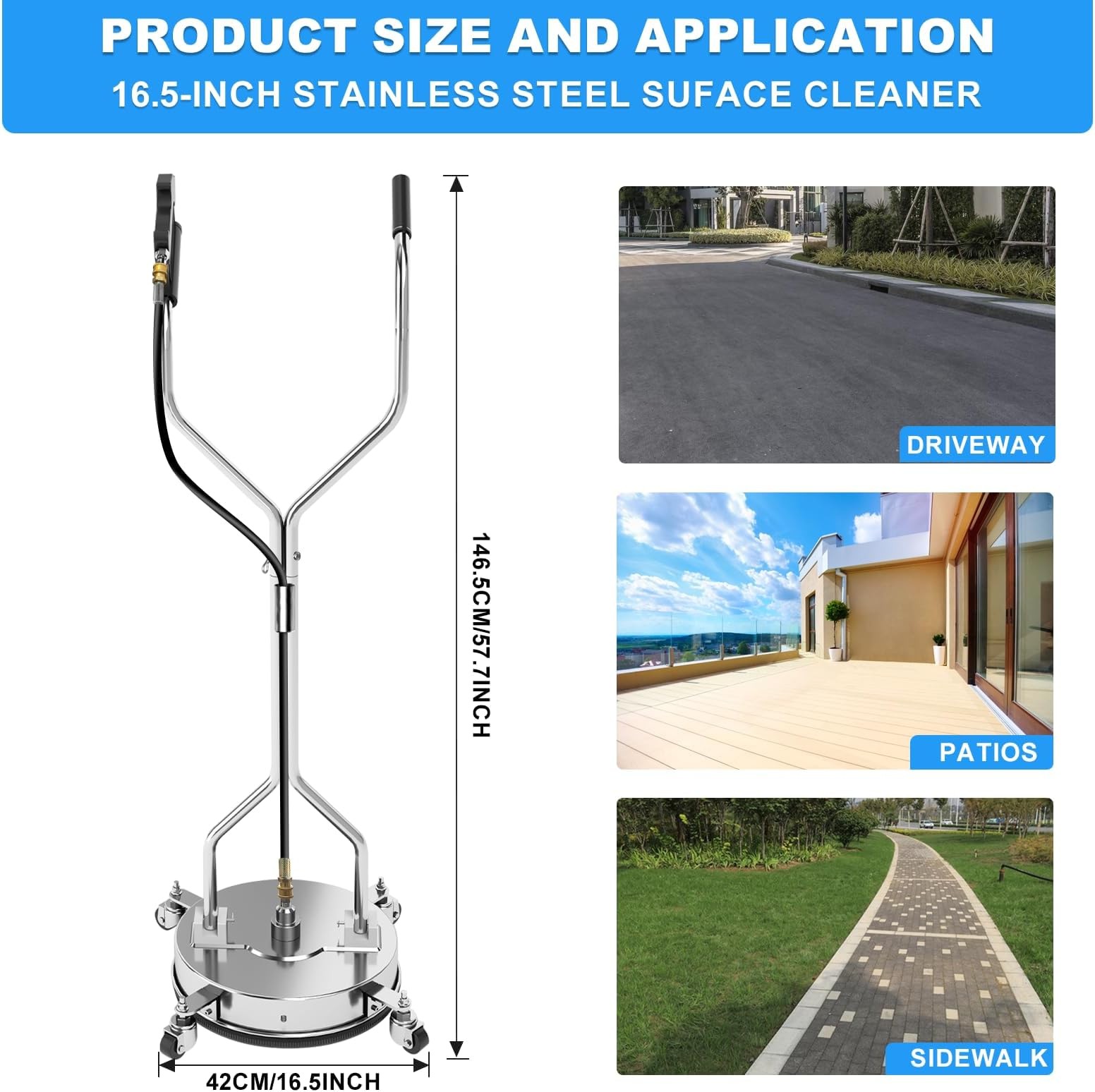 16″ Pressure Washer Surface Cleaner with 304 Industrial-Grade Stainless Steel…