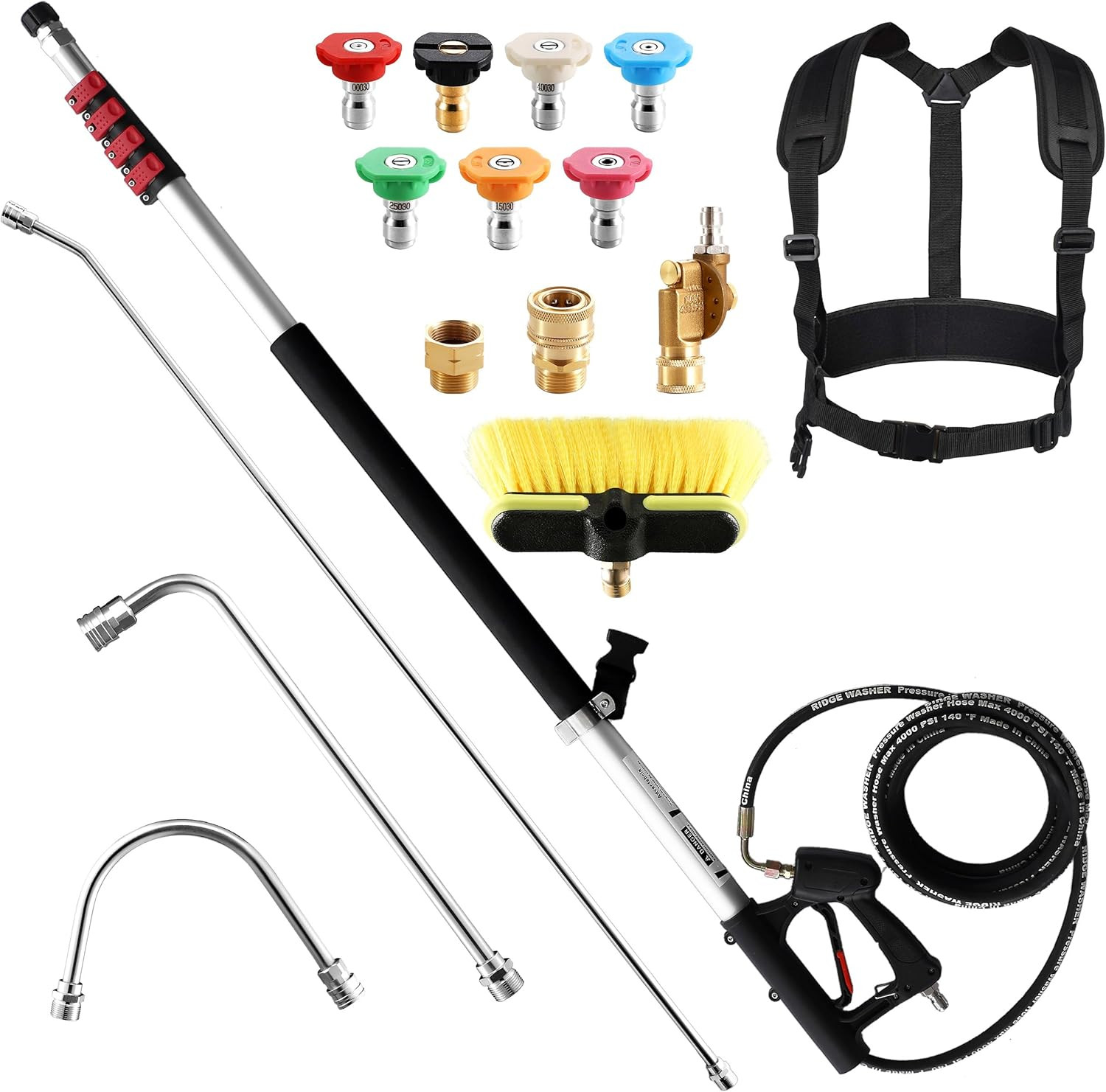 24 FT Telescoping Pressure Washer Wand, Power Washer Extension Wand with Brush,