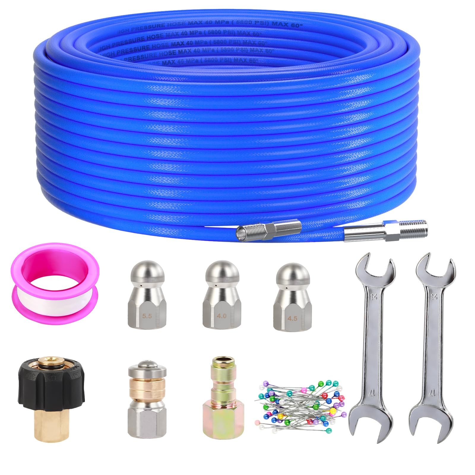Sewer Jetter Kit for Pressure Washer, 150FT High Pressure Water Hose with 1/4…