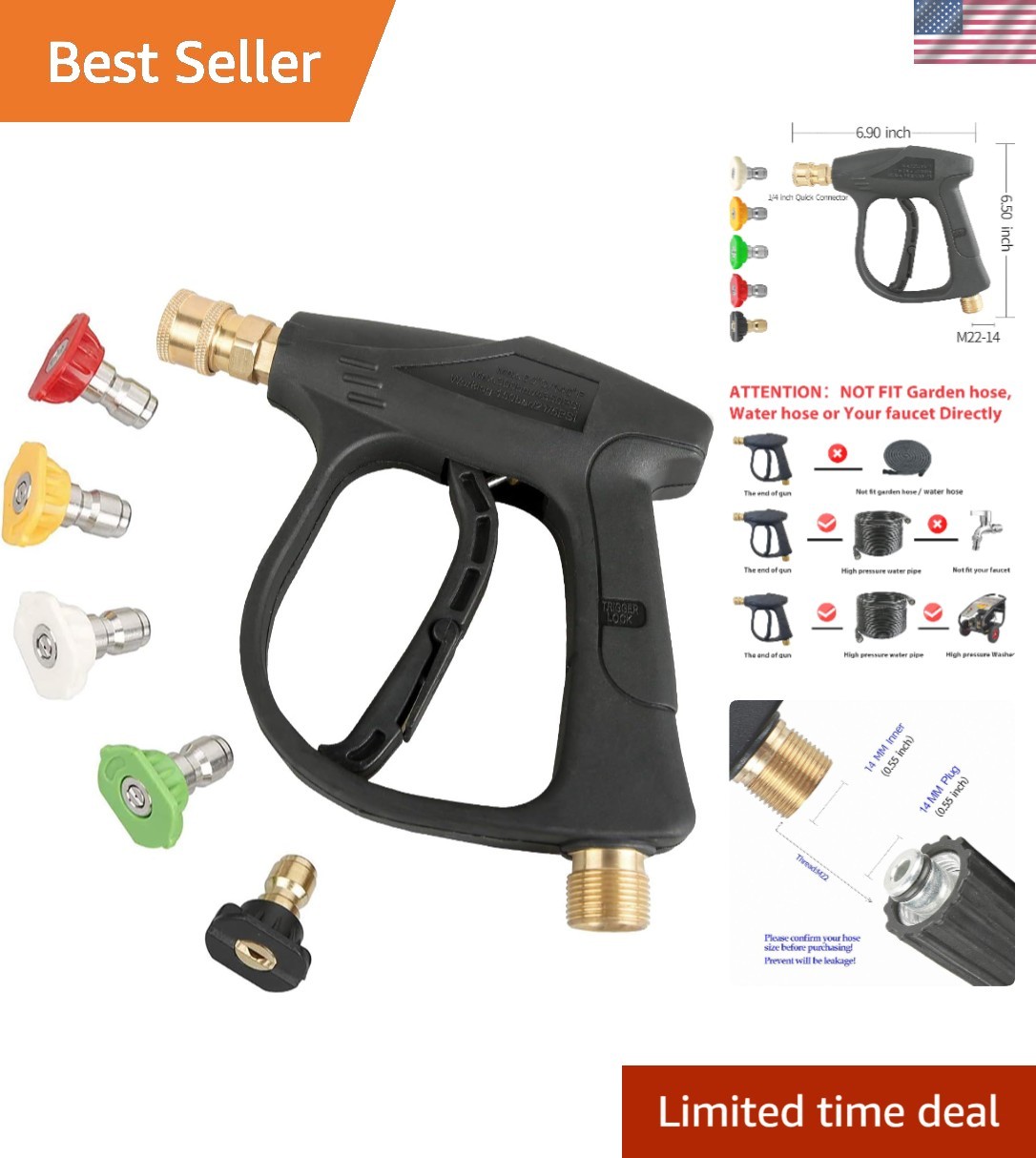 Professional High Pressure Washer Gun 3000 PSI – Brass & Stainless Steel Design