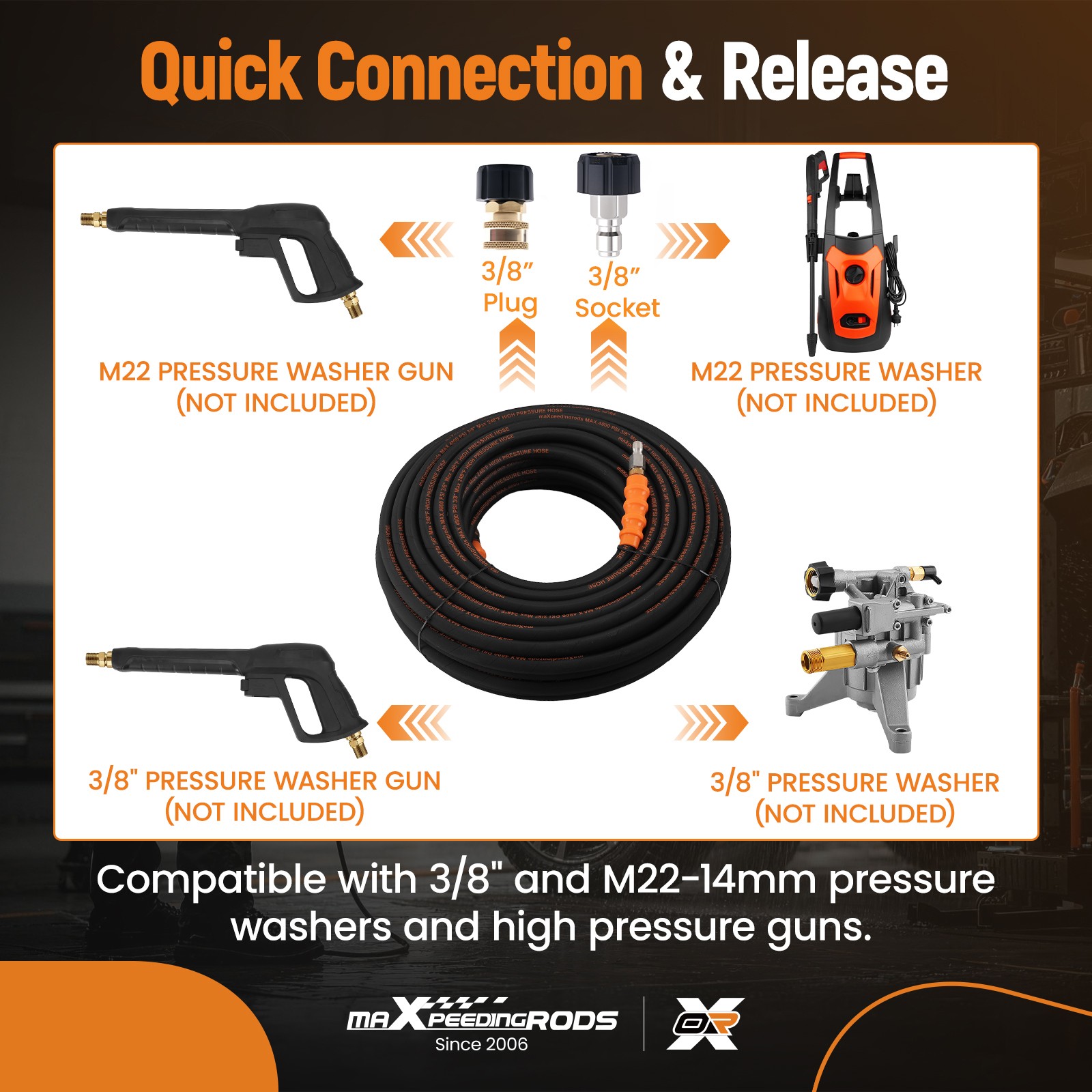 125 Feet Extension Pressure Hose 3/8″ 4800PSI for Westinghouse Troy-Bilt