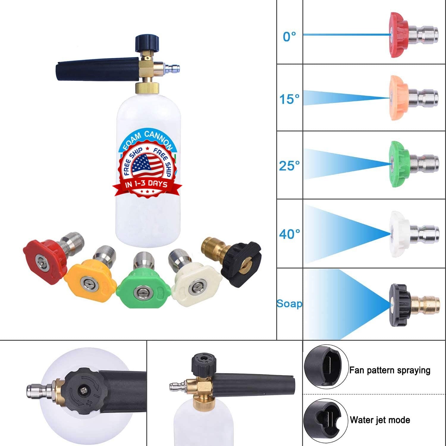 Cañón de espuma con conector rápido de 0.6 cm, 1 litro, 5 puntas Nuevo 2023