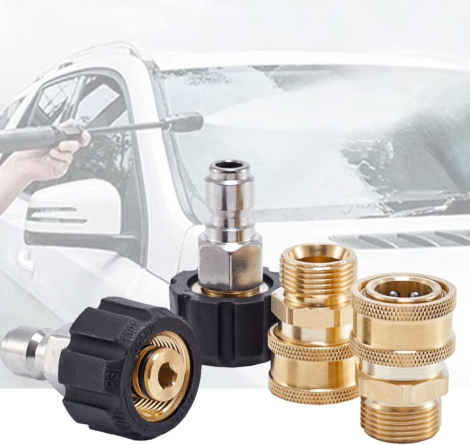 M22 14mm to 3/8 Inch Pressure Washer Quick Connect Fittings – 4 Durable Pieces