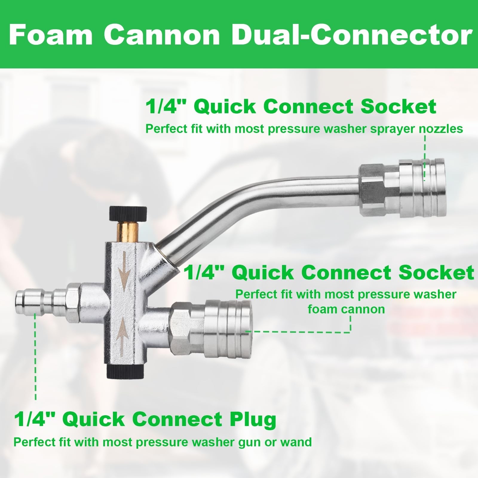 Foam Cannon Pressure Washer Gun Kit – Dual Connector, 5 Nozzle Tips, 1/4″ Quick