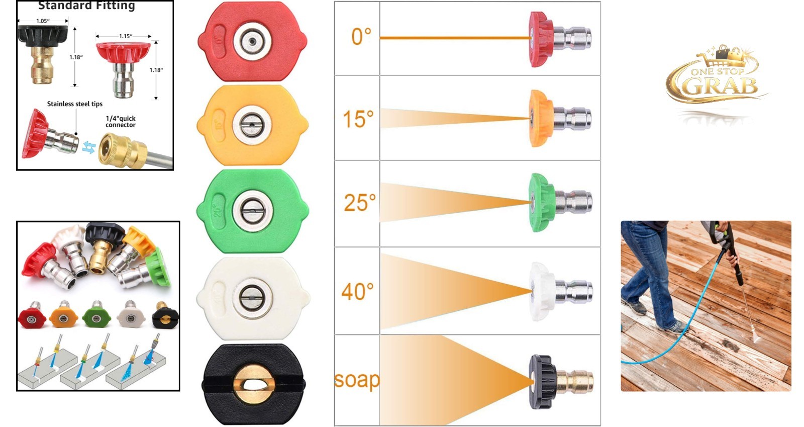 Pressure Washer Tips 5-Pack 4500 PSI Nozzle Set 1/4 Quick Connect